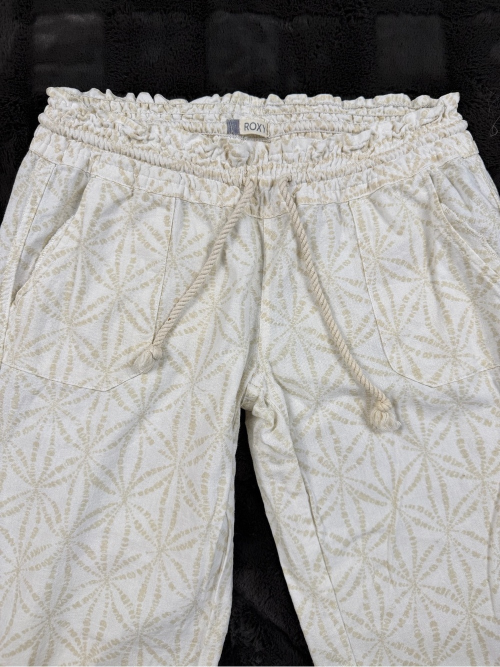 Roxy Cream Boho Beach Pants Wide Leg Drawstring Resort Coastal